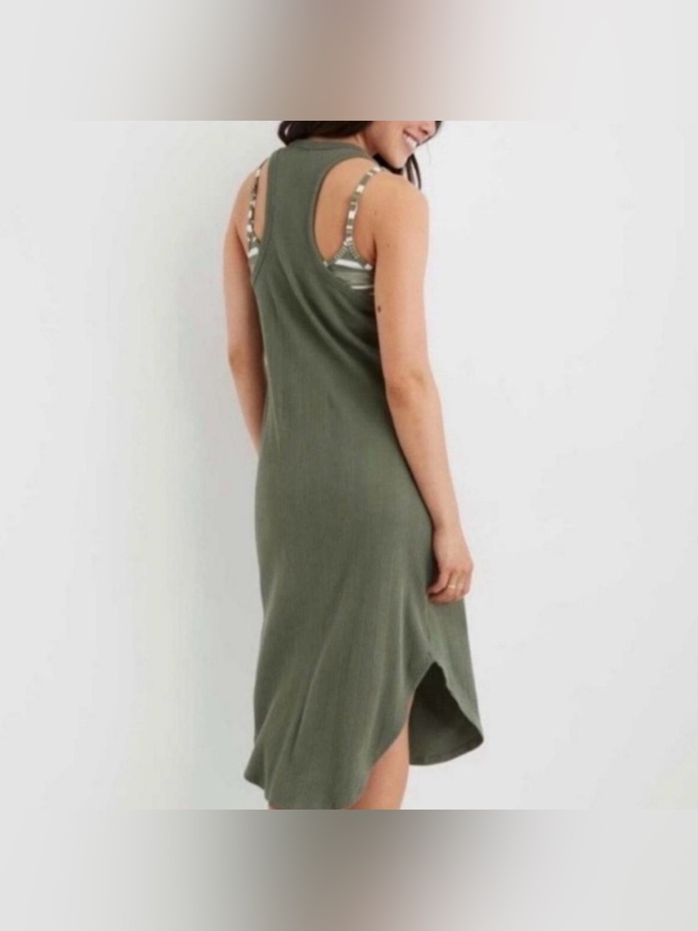 Aerie Ribbed Tank Midi Dress in Olive Green - Picture 2 of 5